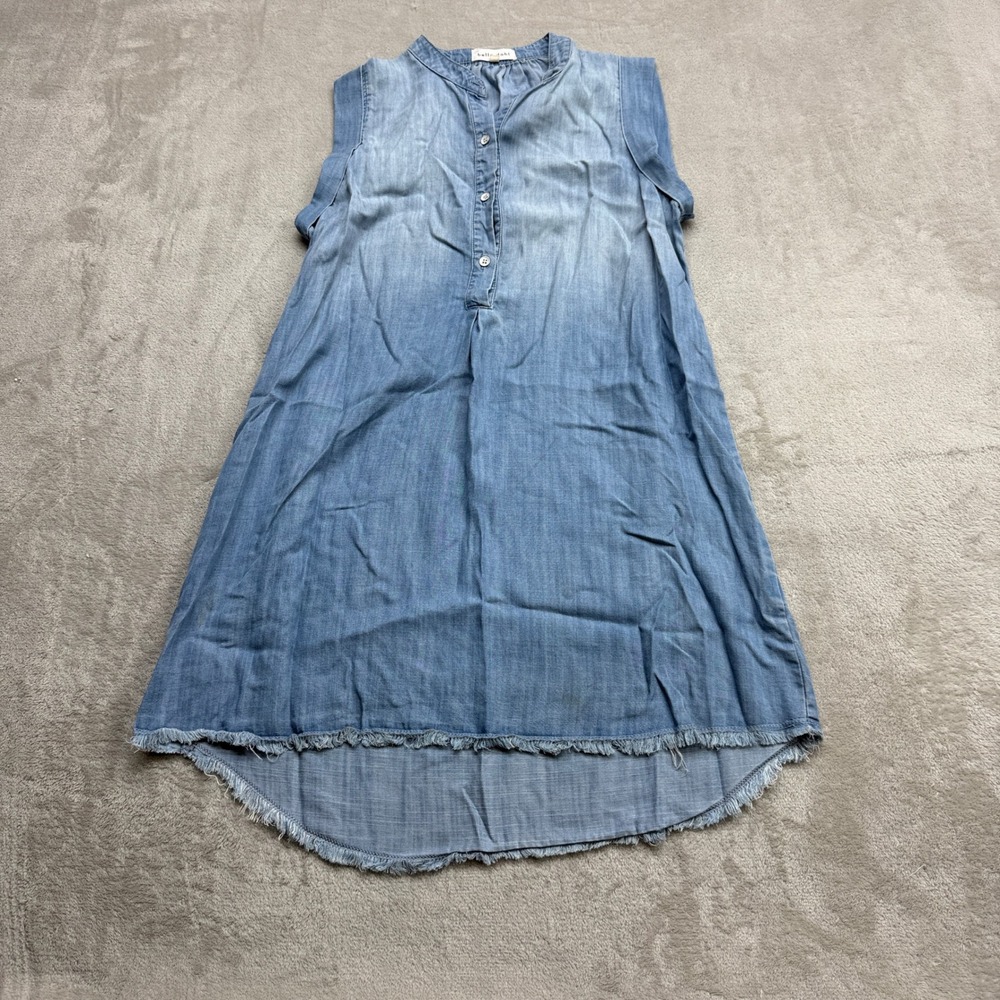 Bella Dahl Shift Dress Women XS Light Blue Sleeveless Tencel Frayed Hi-Low Denim